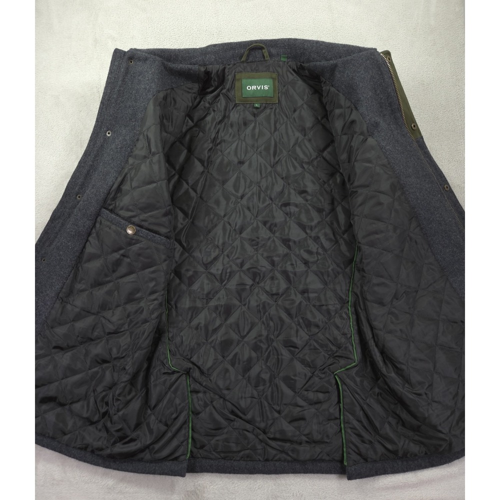 Orvis Wool Coat‎ Mens Large Full Zip Quilt Lined Gray Overcoat - Picture 9 of 10